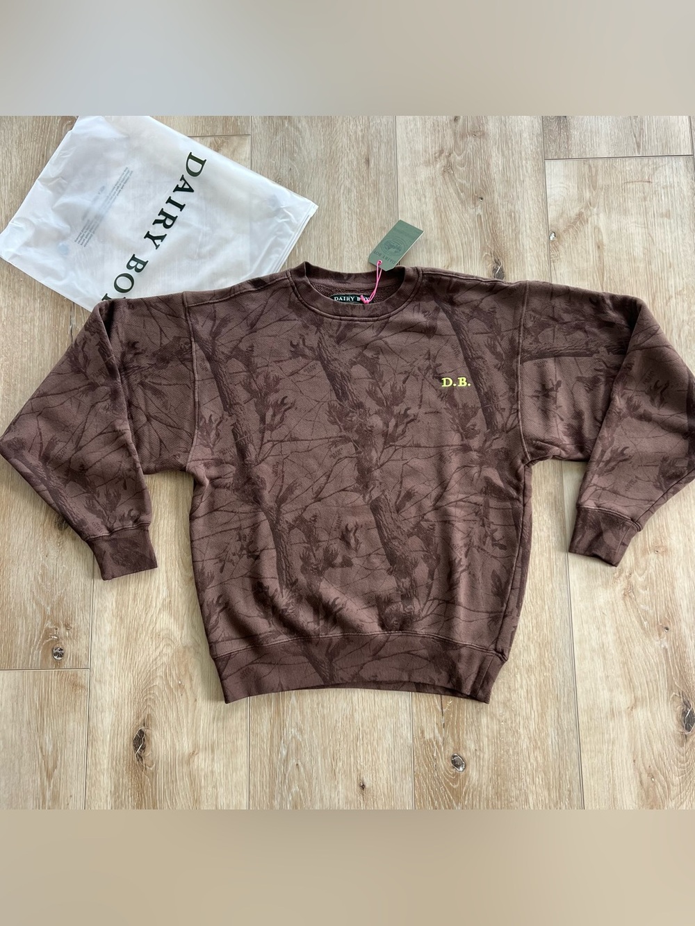 NWT Dairy Boy Low Country Camo / Neon Green Oversized Crewneck
